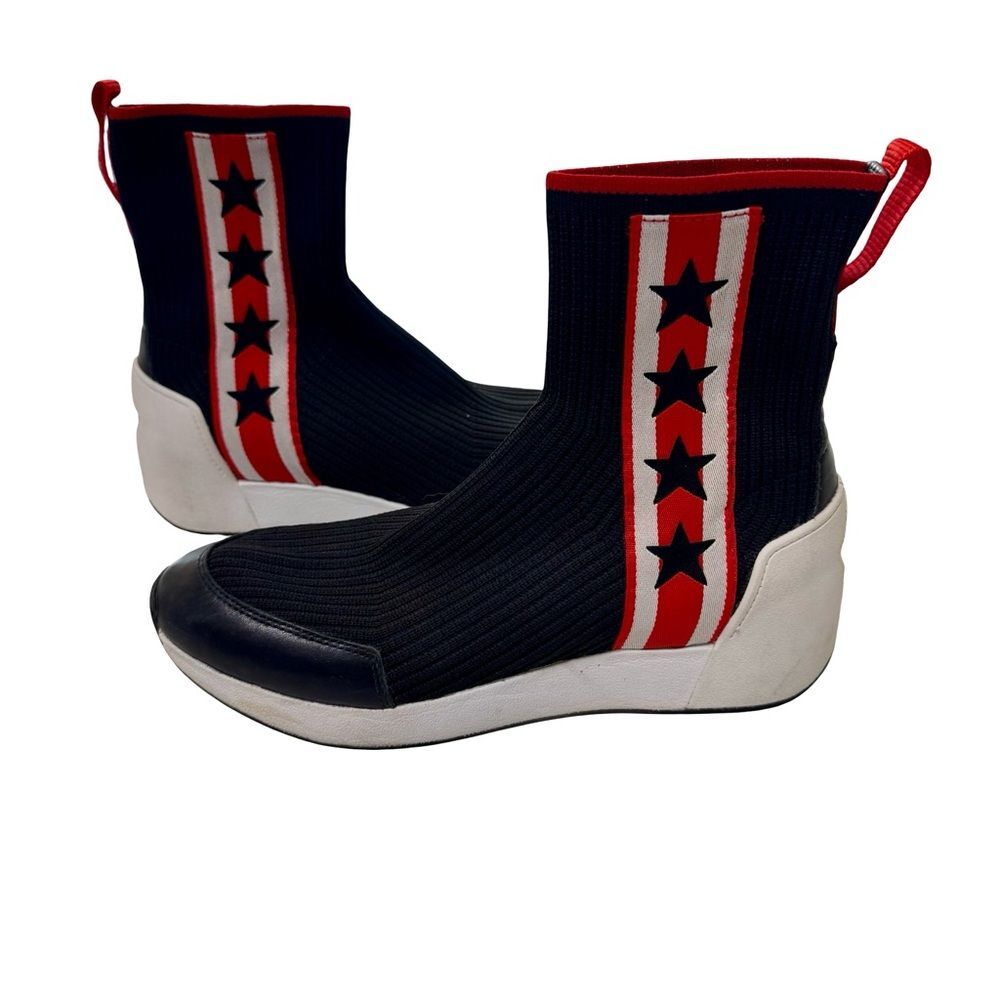 ASH Sock Sneakers Black Red Star Stripe Slip On Shoes Women's EU 38